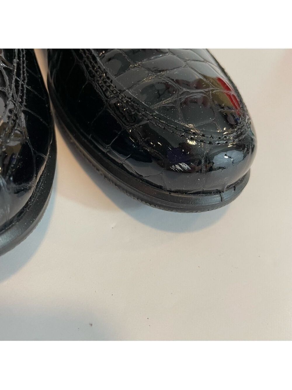Ecco Felicia Leather Court Shoe Womens 5.5 Black Patent Croc Print Wedge EUC - Picture 5 of 13